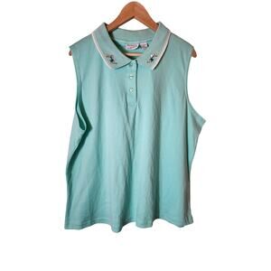 KENETH Blue Embroidered Sleeveless Active Outdoor Golf Top SZ 3X
